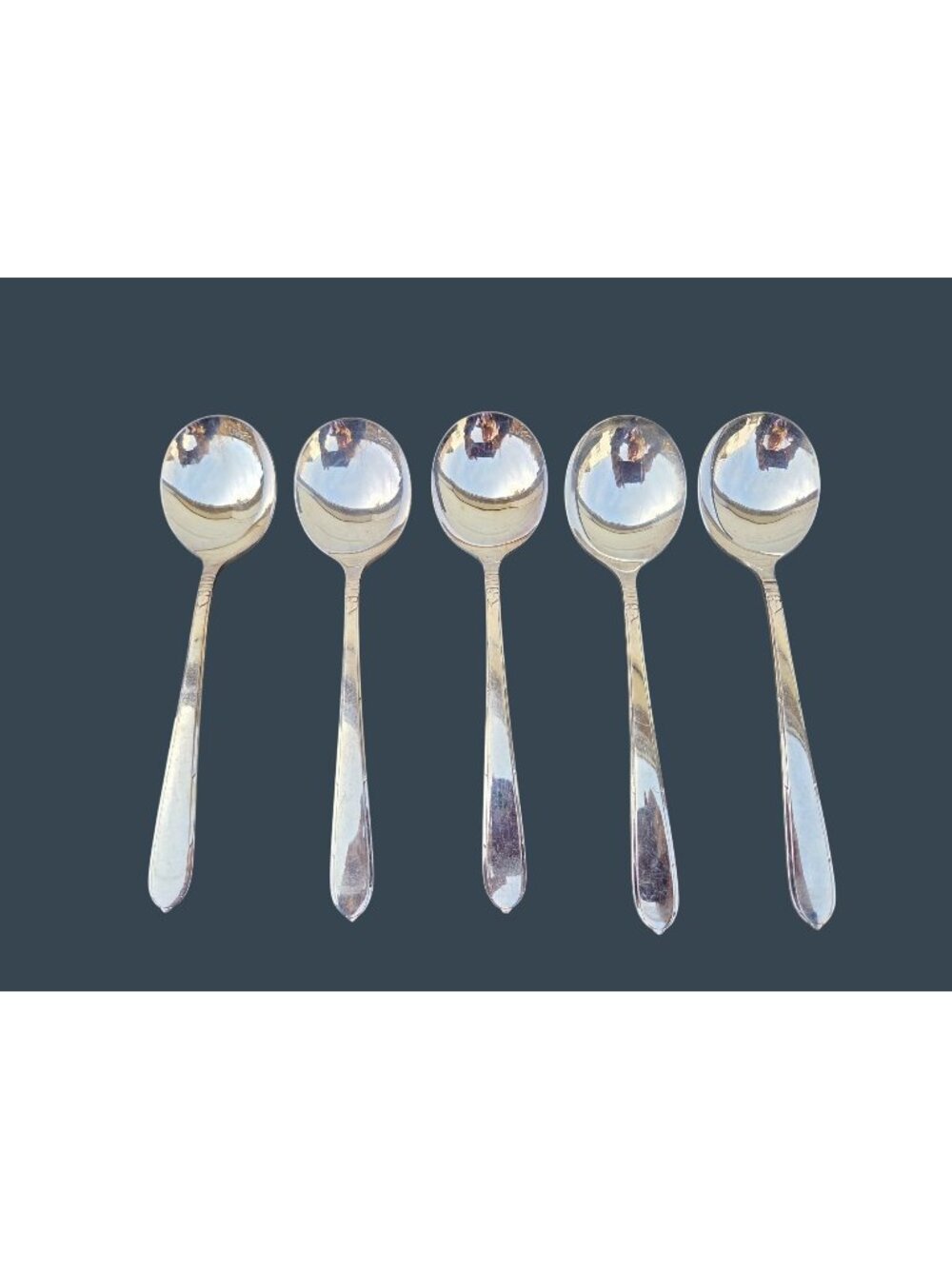 5 Berkley Square Silverplate Round Bowl Soup Spoons 7 1/4"